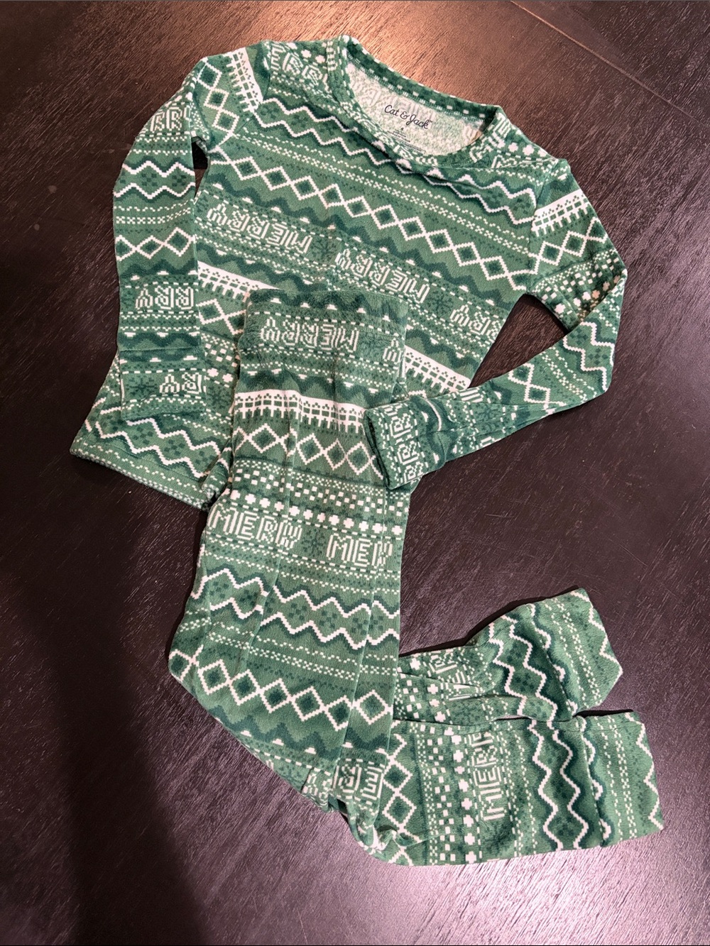CLEARANCE 4 for $12 Cat & Jack Green Fair Isle 'Merry' Kids Pajama Set 4T